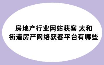 房地产行业网站获客 太和街道房产网络获客平台有哪些